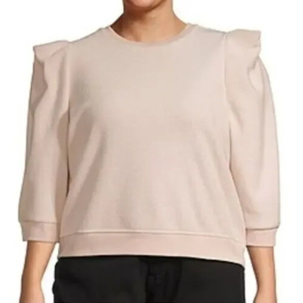 A.n.a Womens Fleece Sweater Pink Puff 3/4 Sleeve Round Neck Plus Size 4XL